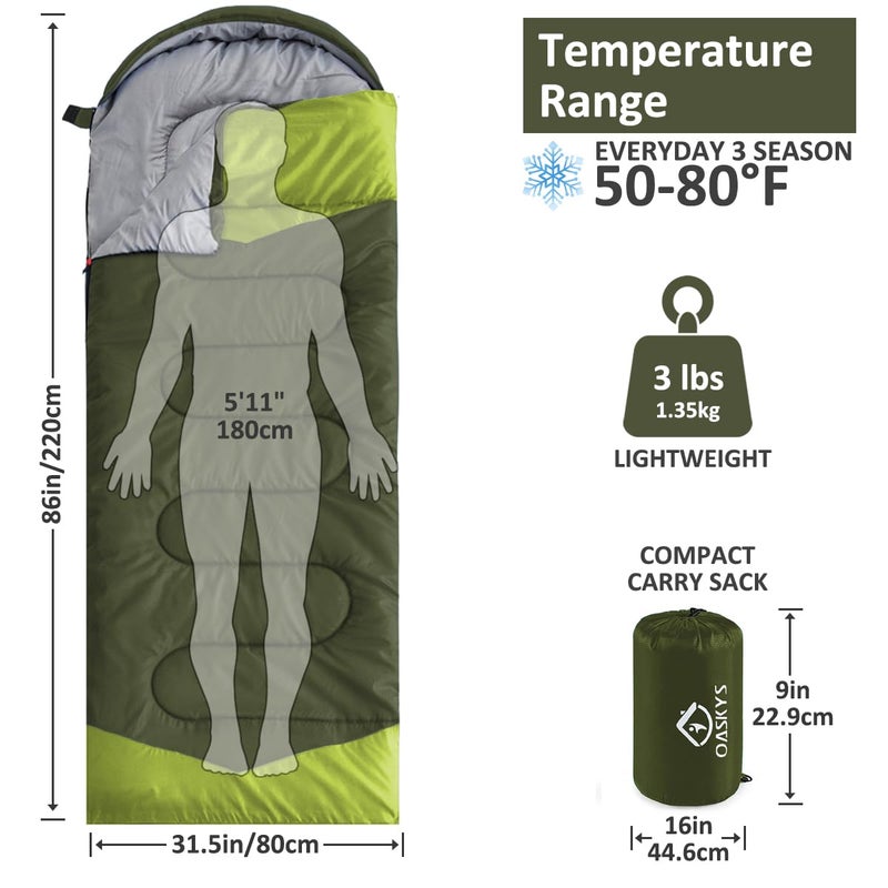 oaskys Camping Sleeping Bag - 3 Season Warm & Cool Weather - Summer Spring Fall Lightweight Waterproof for Adults Kids - Camping Gear Equipment, Traveling, and Outdoors - Image 2